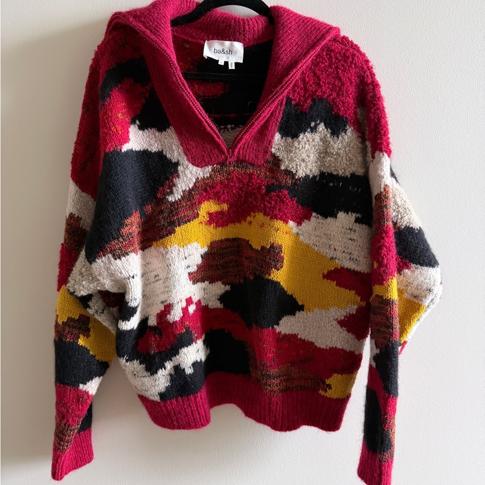 ba&sh Red Multi-Color Half-Zip Sweater Size 2